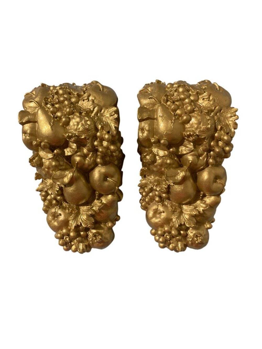 Vintage Gold Painted Fruit Shelf Curtain Brackets Corbels